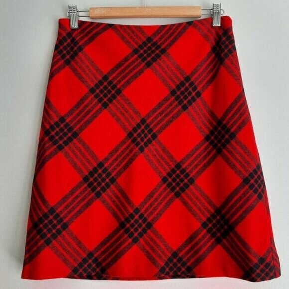 TALBOTS / Wool Blend A-Line Classic Red Plaid Mini Length Skirt Sz 4 - Picture 11 of 11